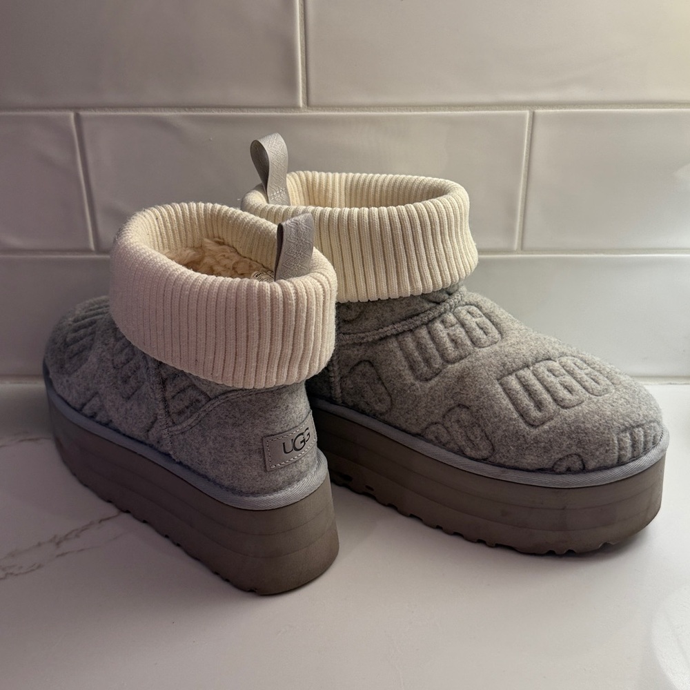 UGG Gray and Cream Cozy Platform Shoes